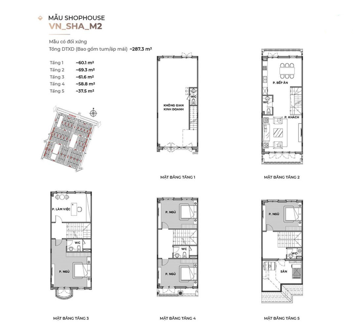 Minh họa mặt bằng một căn shophouse Vinhomes Green Paradise điển hình